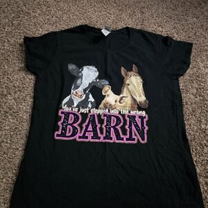 Black T-Shirt with Barn Animal Print